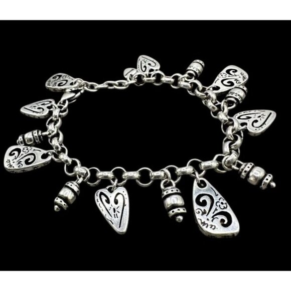 Brighton Brazilian Heart Silver-Tone & Black Charm Bracelet - Picture 1 of 7